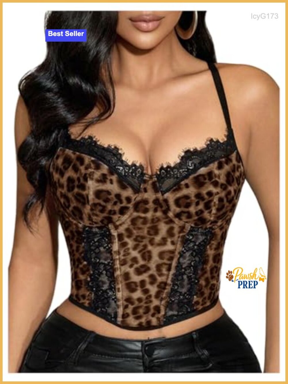 Women's Leopard Lace Corset Bustier Cami Top Lace Up Back Crop Camisole